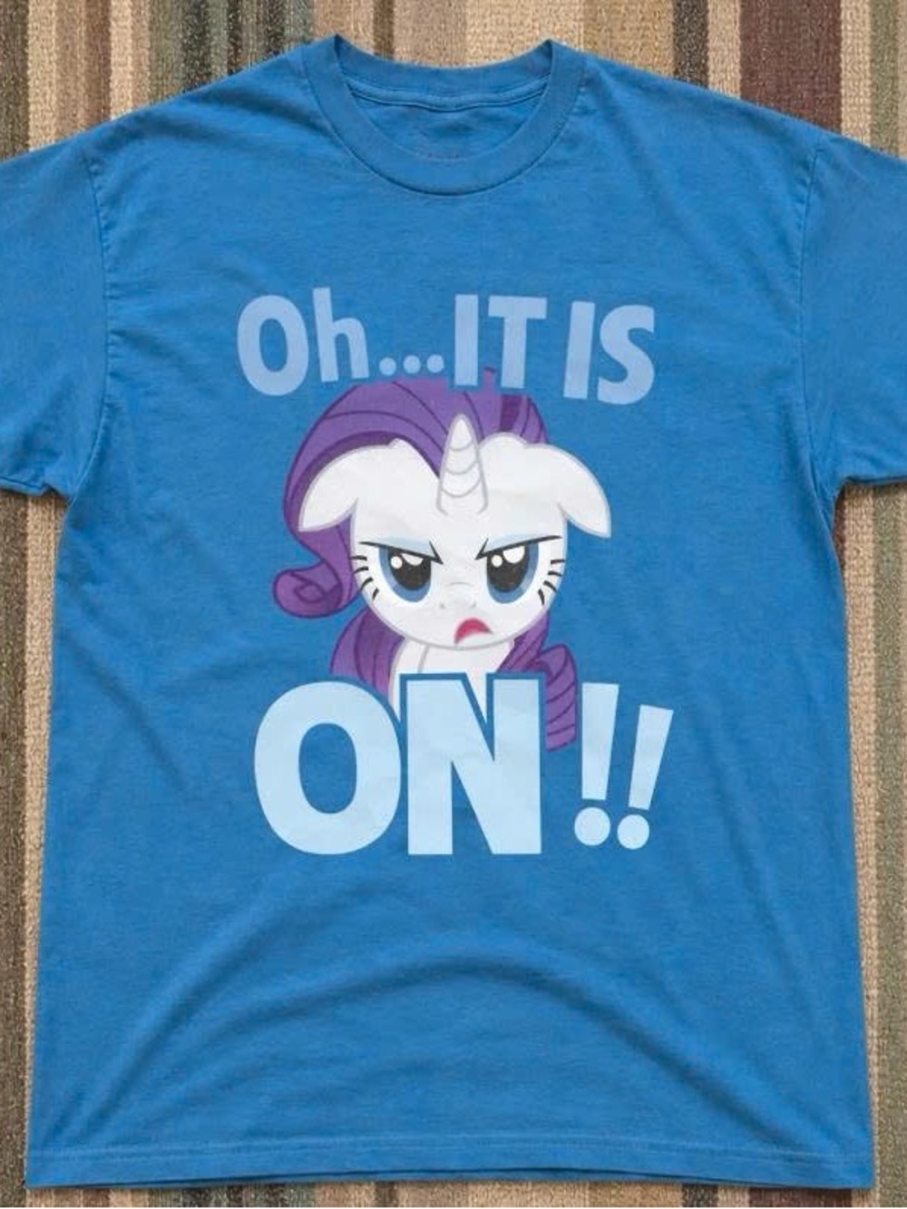 Blue Short-Sleeve Tee with Purple & White Unicorn Graphic
